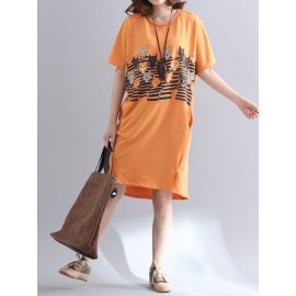 Casual Women Printed Short Sleeve Loose Dresses