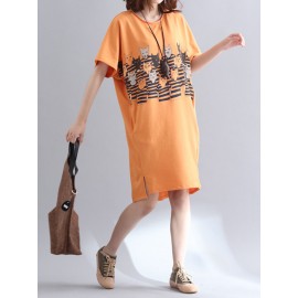 Casual Women Printed Short Sleeve Loose Dresses