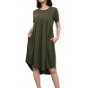 Pure Color Pleated Irregular Short Sleeve O-neck Casual Dresses