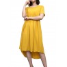 Pure Color Pleated Irregular Short Sleeve O-neck Casual Dresses