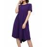 Pure Color Pleated Irregular Short Sleeve O-neck Casual Dresses