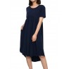 Pure Color Pleated Irregular Short Sleeve O-neck Casual Dresses