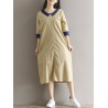 Casual Loose Patchwork 3/4 Sleeve O-neck Women Mid-long Dress