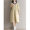 Casual Loose Patchwork 3/4 Sleeve O-neck Women Mid-long Dress