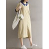 Casual Loose Patchwork 3/4 Sleeve O-neck Women Mid-long Dress