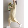 Casual Loose Patchwork 3/4 Sleeve O-neck Women Mid-long Dress