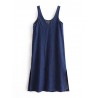 Denim Pure Color Side Buttons Splited Sleeveless Casual Dresses