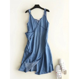 Denim Straps Pocket Inregular Casual Dresses