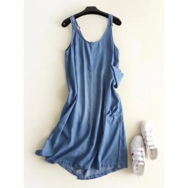 Denim Straps Pocket Inregular Casual Dresses