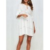 Boho Hollow Out O-Neck White Casual Dresses