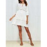 Boho Hollow Out O-Neck White Casual Dresses