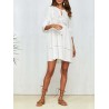 Boho Hollow Out O-Neck White Casual Dresses