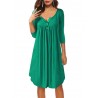 Button Fly O-neck Pleated Casual Dresses