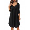 Button Fly O-neck Pleated Casual Dresses