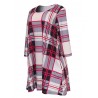 Plaid Women O-neck Long Sleeve Pockets Mini Dresses