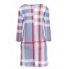 Plaid Women O-neck Long Sleeve Pockets Mini Dresses