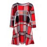 Plaid Women O-neck Long Sleeve Pockets Mini Dresses