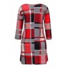 Plaid Women O-neck Long Sleeve Pockets Mini Dresses