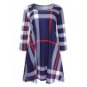 Plaid Women O-neck Long Sleeve Pockets Mini Dresses