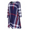 Plaid Women O-neck Long Sleeve Pockets Mini Dresses