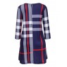 Plaid Women O-neck Long Sleeve Pockets Mini Dresses