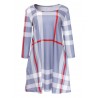 Plaid Women O-neck Long Sleeve Pockets Mini Dresses