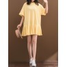 Solid Pleated Loose Hooded Half Sleeve Women Casual Dresses