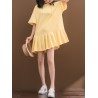 Solid Pleated Loose Hooded Half Sleeve Women Casual Dresses