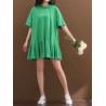 Solid Pleated Loose Hooded Half Sleeve Women Casual Dresses