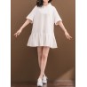 Solid Pleated Loose Hooded Half Sleeve Women Casual Dresses