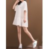 Solid Pleated Loose Hooded Half Sleeve Women Casual Dresses