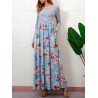 Floral Printed Striped Patchwork Maxi Casual Dresses