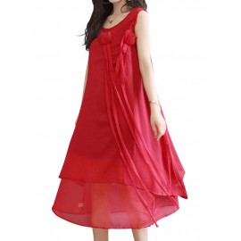 Casual Women Sleeveless Irregular Hem Mid-Long Dresses