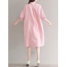 Casual Solid Color Loose Stand Collar 3/4 Sleeve Shirt Dress For Women