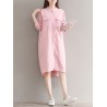 Casual Solid Color Loose Stand Collar 3/4 Sleeve Shirt Dress For Women