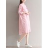 Casual Solid Color Loose Stand Collar 3/4 Sleeve Shirt Dress For Women