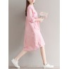 Casual Solid Color Loose Stand Collar 3/4 Sleeve Shirt Dress For Women