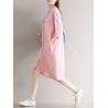 Casual Solid Color Loose Stand Collar 3/4 Sleeve Shirt Dress For Women