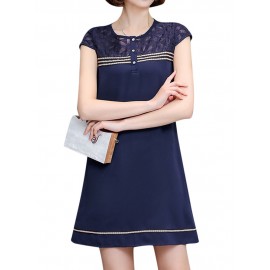 Women Patchwork Elegant Short Sleeve Mini Dresses