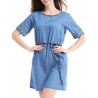 Casual Denim Patchwork O-neck Short Sleeve Mini Dress For Women