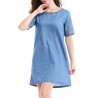 Casual Denim Patchwork O-neck Short Sleeve Mini Dress For Women