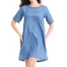 Casual Denim Patchwork O-neck Short Sleeve Mini Dress For Women