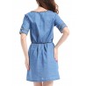 Casual Denim Patchwork O-neck Short Sleeve Mini Dress For Women