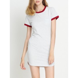 Casual Patchwork Split Short Sleeve O-neck Mini Dress For Women