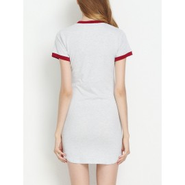 Casual Patchwork Split Short Sleeve O-neck Mini Dress For Women