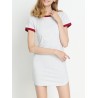 Casual Patchwork Split Short Sleeve O-neck Mini Dress For Women