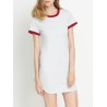 Casual Patchwork Split Short Sleeve O-neck Mini Dress For Women