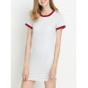 Casual Patchwork Split Short Sleeve O-neck Mini Dress For Women