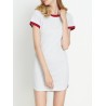 Casual Patchwork Split Short Sleeve O-neck Mini Dress For Women