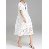 Women Jacquard O-Neck Short Sleeve Billowing Two-Piece Dresses